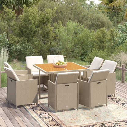 9-tlg. Garten-Essgruppe mit Kissen Poly Rattan Beige - Pazzar.ch