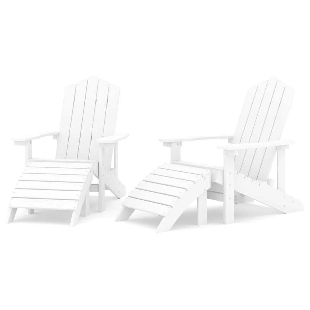 Adirondack-Gartenstühle 2 Stk. mit Hockern HDPE Weiß