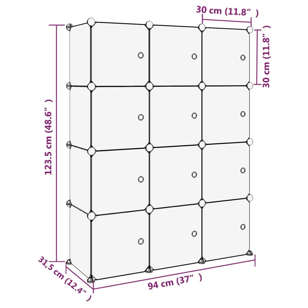 Regalsystem mit 12 Würfeln und Türen Transparent PP