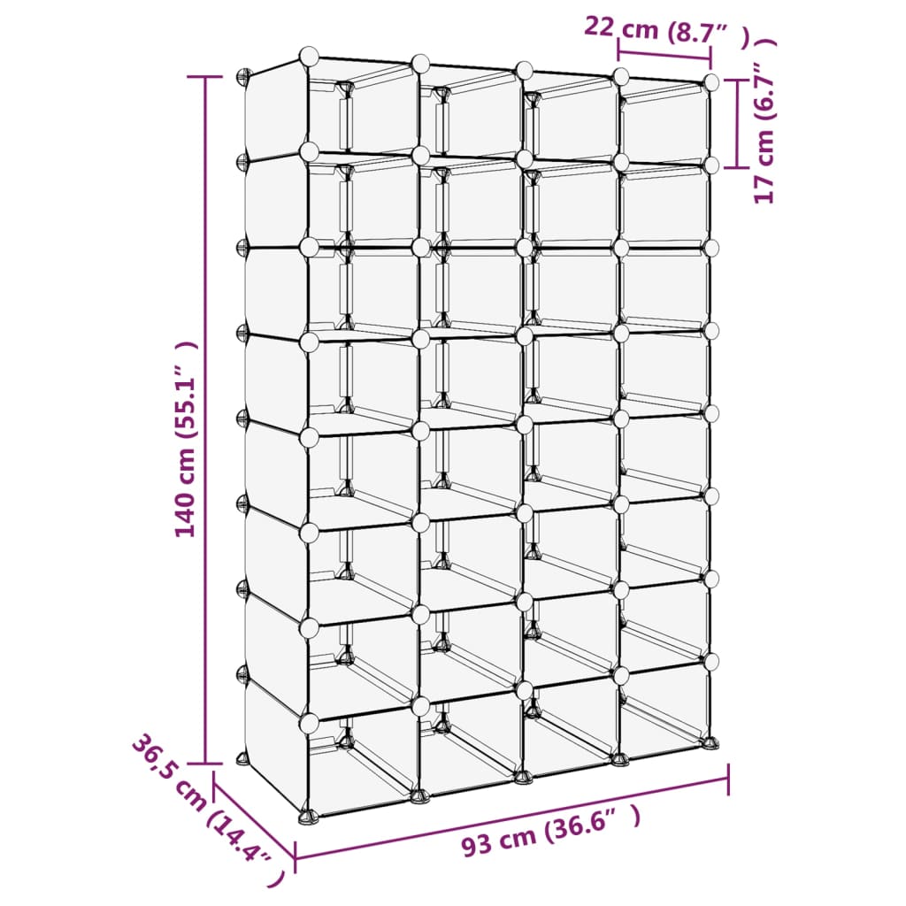 Schuhregal Transparent 93x36,5x140 cm PP - Pazzar.ch