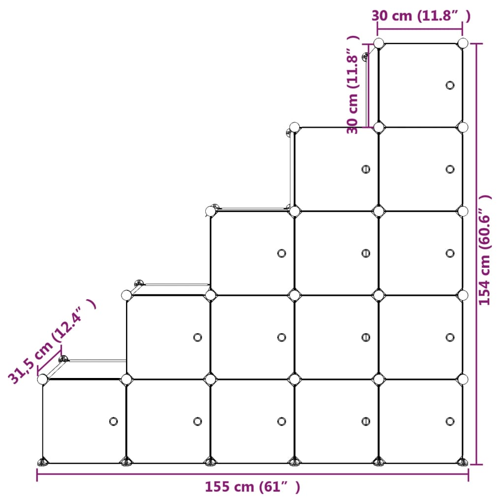 Kinderschrank Modular mit 15 Würfeln Weiß PP