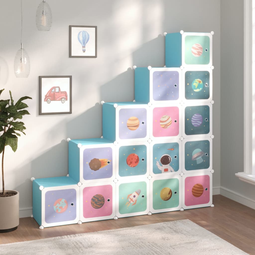 Kinderschrank Modular mit 15 Würfeln Blau PP - Pazzar.ch