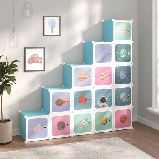 Kinderschrank Modular mit 15 Würfeln Blau PP - Pazzar.ch
