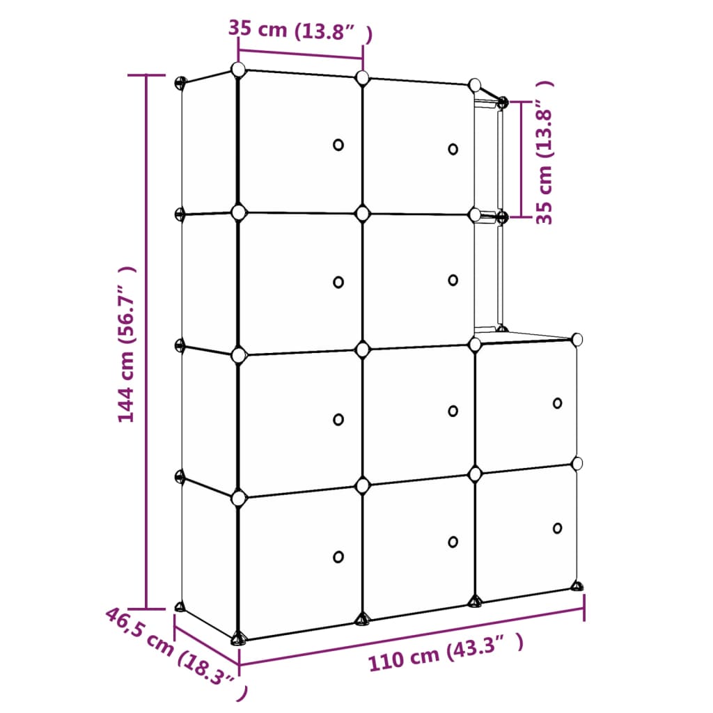 Kinderschrank Modular mit 10 Würfeln Schwarz PP - Pazzar.ch