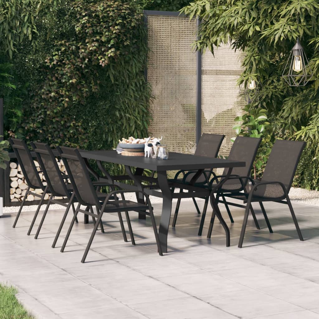 Gartentisch Schwarz 180x80x70 cm Stahl und Glas - Pazzar.ch