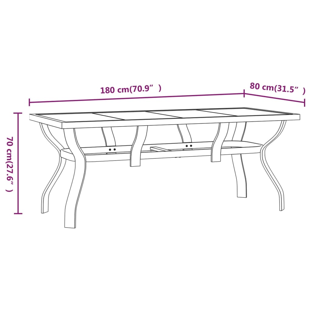 Gartentisch Braun und Schwarz 180x80x70 cm Stahl und Glas - Pazzar.ch
