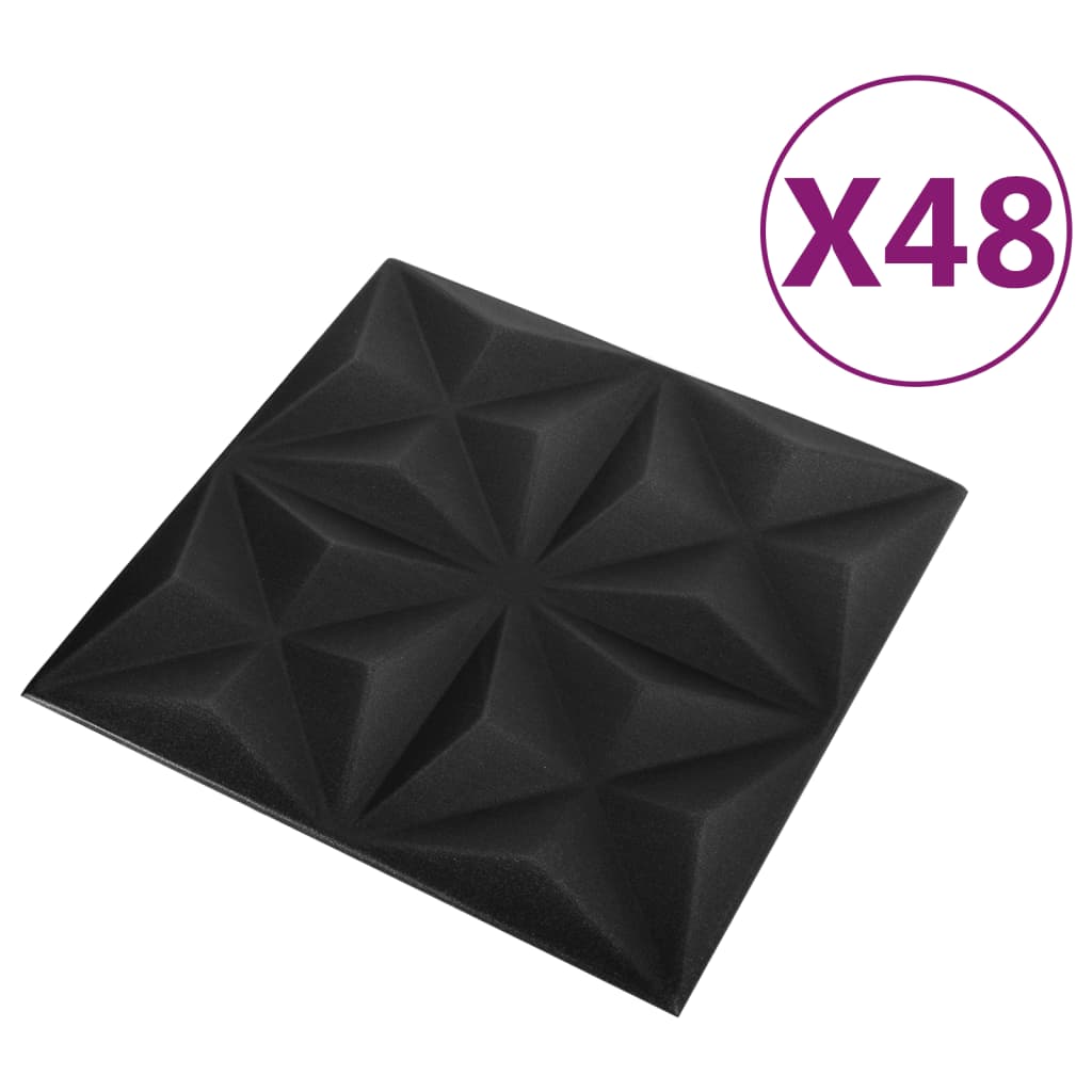 3D-Wandpaneele 48 Stk. 50x50 cm Origami Schwarz 12 m² - Pazzar.ch