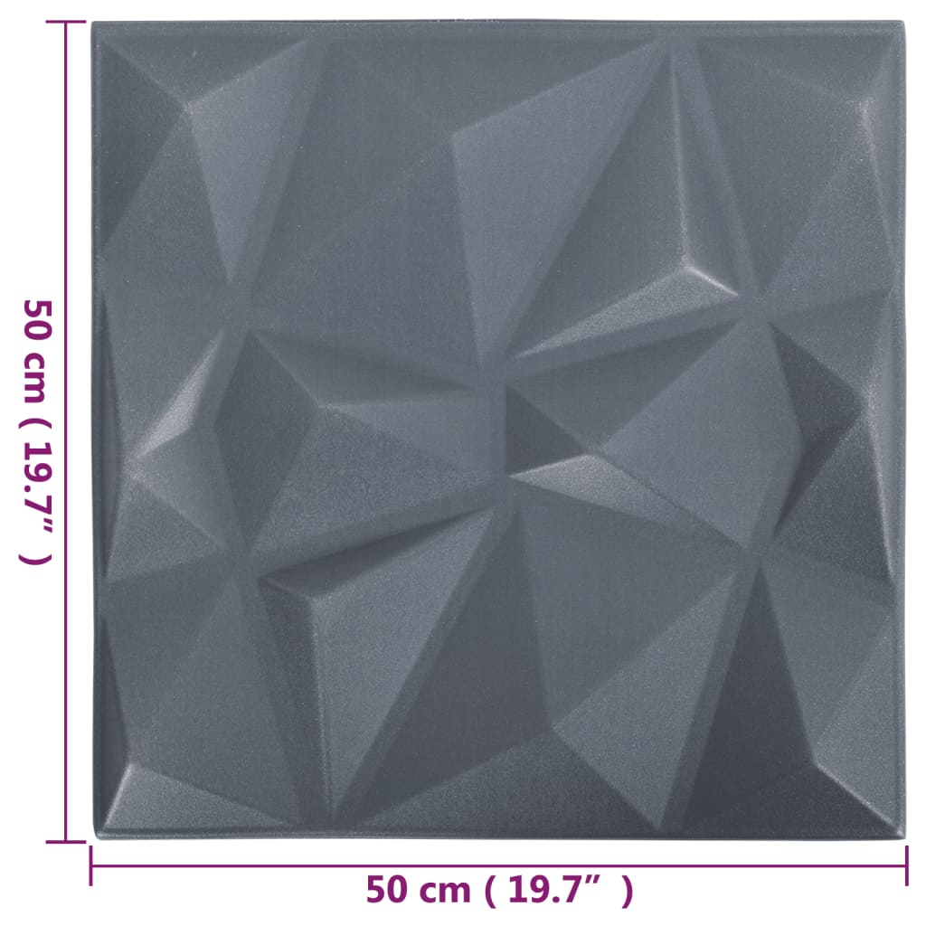 3D-Wandpaneele 24 Stk. 50x50 cm Diamant Grau 6 m² - Pazzar.ch