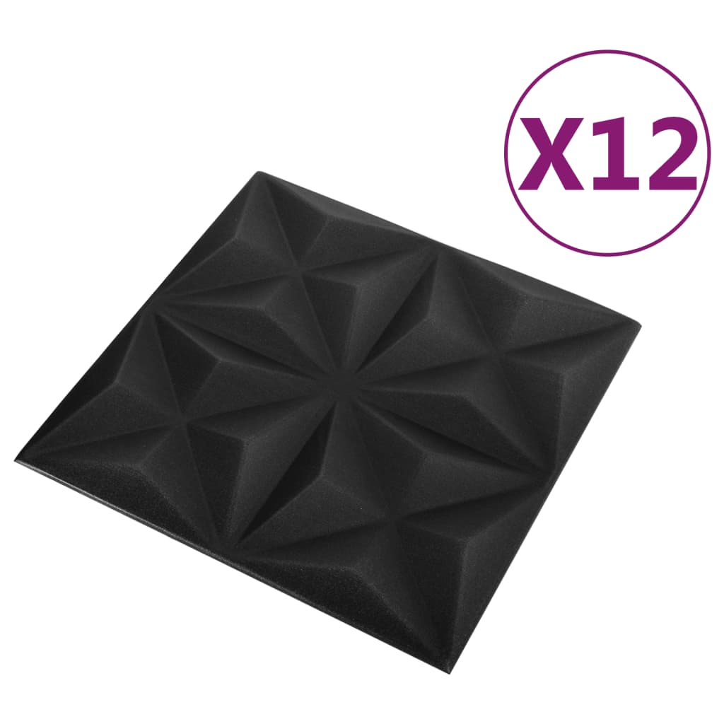 3D-Wandpaneele 12 Stk. 50x50 cm Origami Schwarz 3 m² - Pazzar.ch