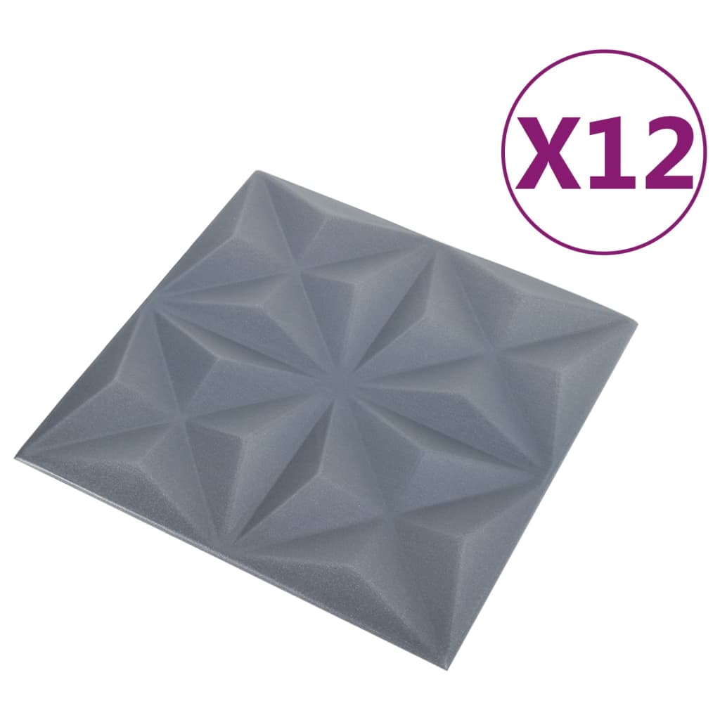 3D-Wandpaneele 12 Stk. 50x50 cm Origami Grau 3 m² - Pazzar.ch