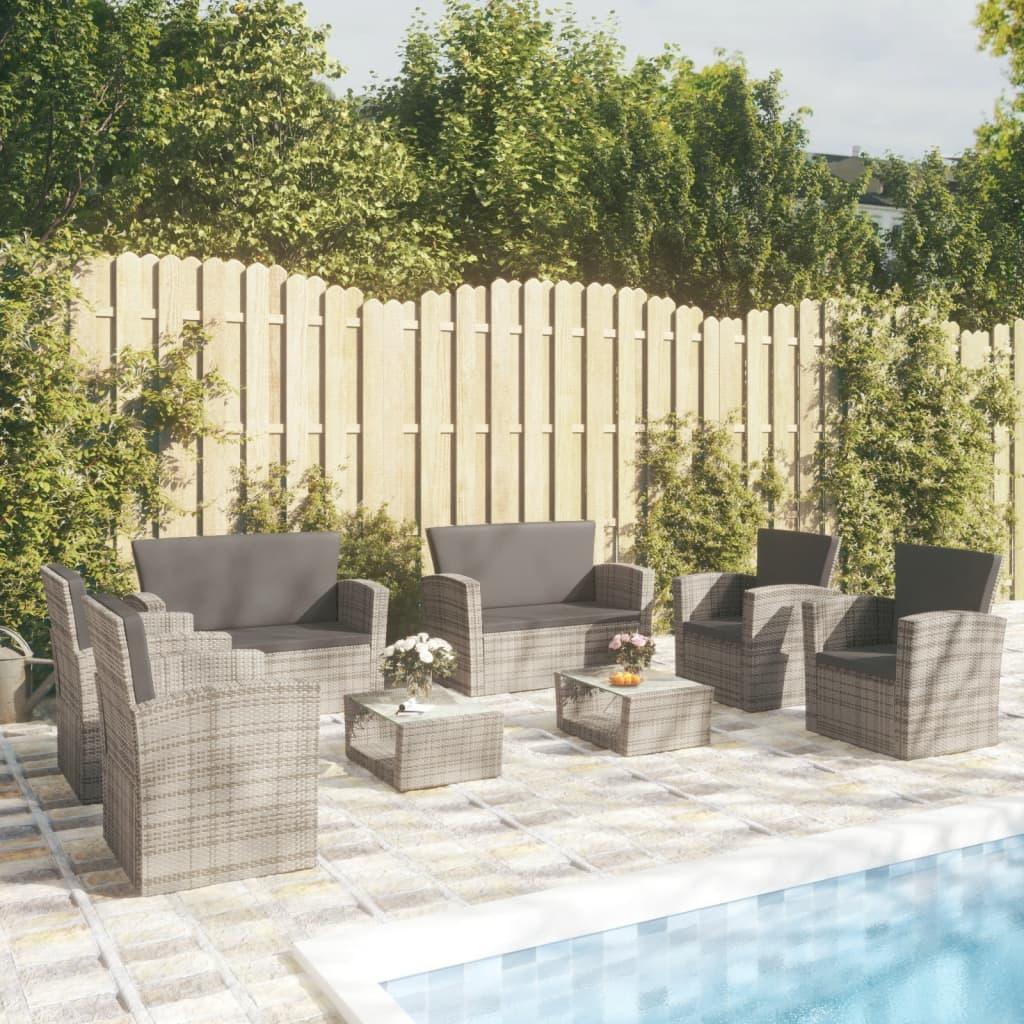 8-tlg. Garten-Lounge-Set mit Kissen Poly Rattan Grau - Pazzar.ch