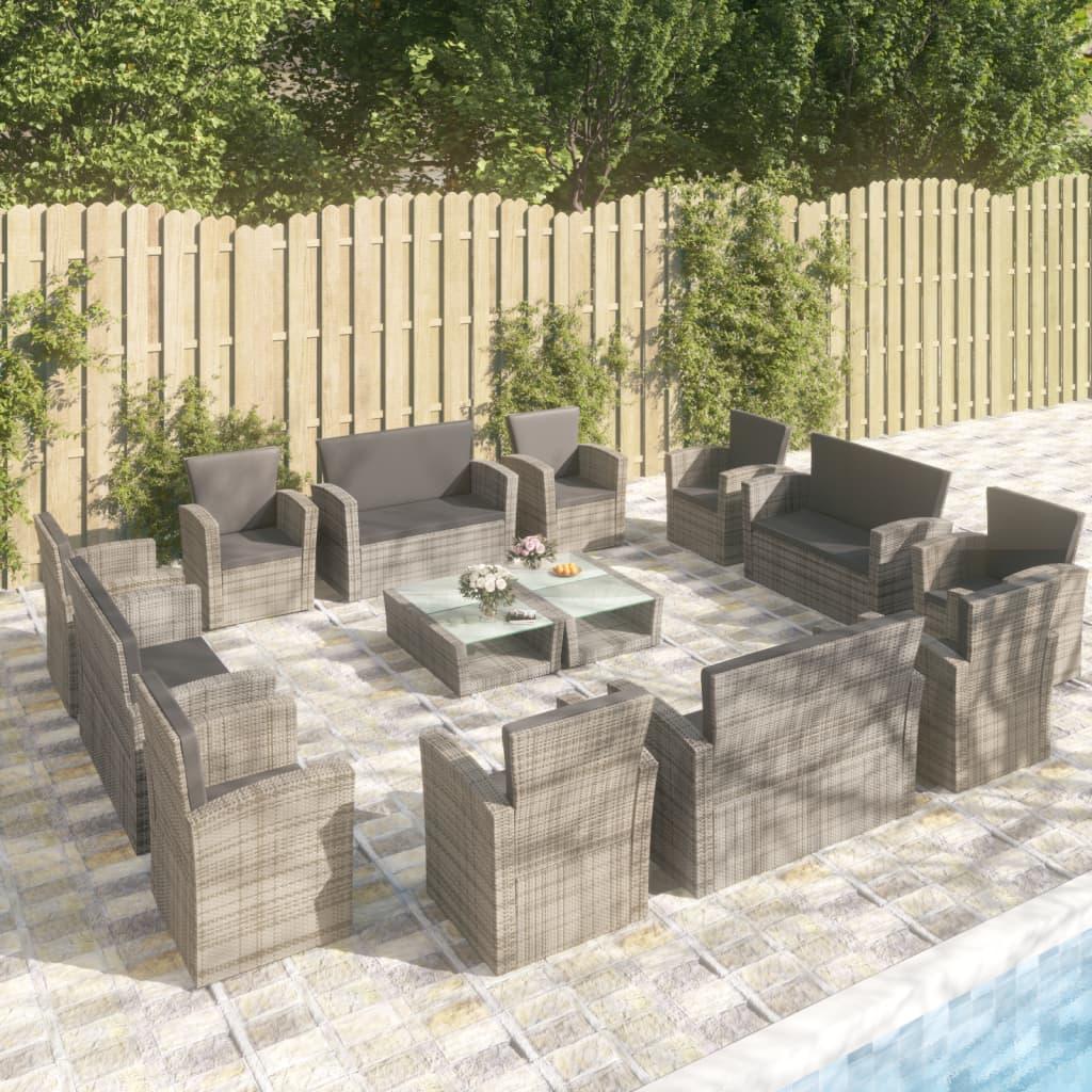 16-tlg. Garten-Lounge-Set mit Auflagen Poly Rattan Grau - Pazzar.ch