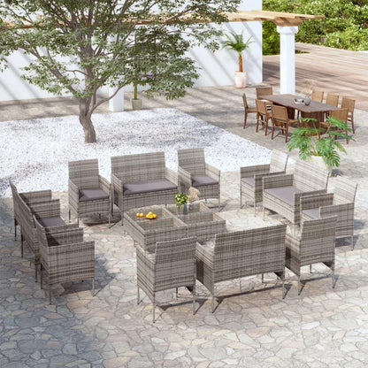 16-tlg. Garten-Lounge-Set mit Auflagen Poly Rattan Grau - Pazzar.ch