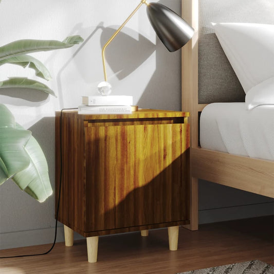 Nachttisch mit Massivholz-Beinen Braun Eichen-Optik 40x30x50cm - Pazzar.ch