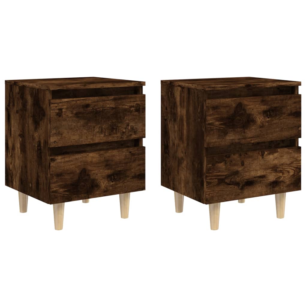 Nachttische 2 Stk. Massivholz-Beinen Räuchereiche 40x35x50 cm - Pazzar.ch