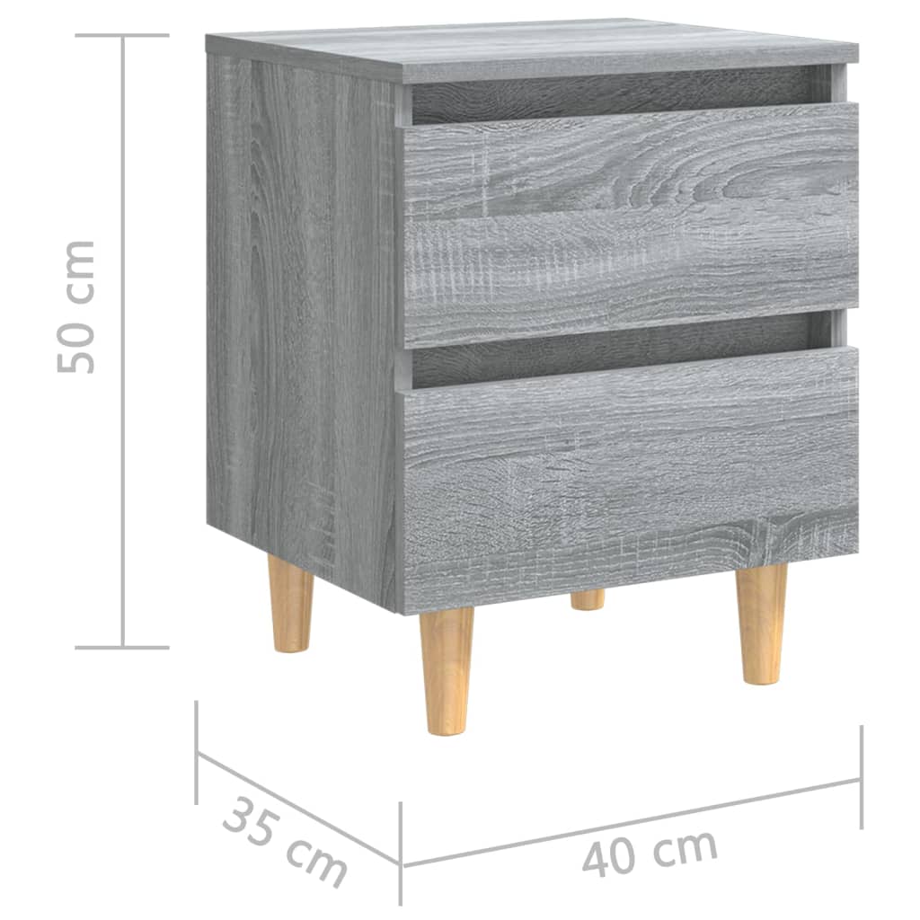 Nachttisch mit Massivholz-Beinen 2 Stk. Grau Sonoma 40x35x50cm - Pazzar.ch