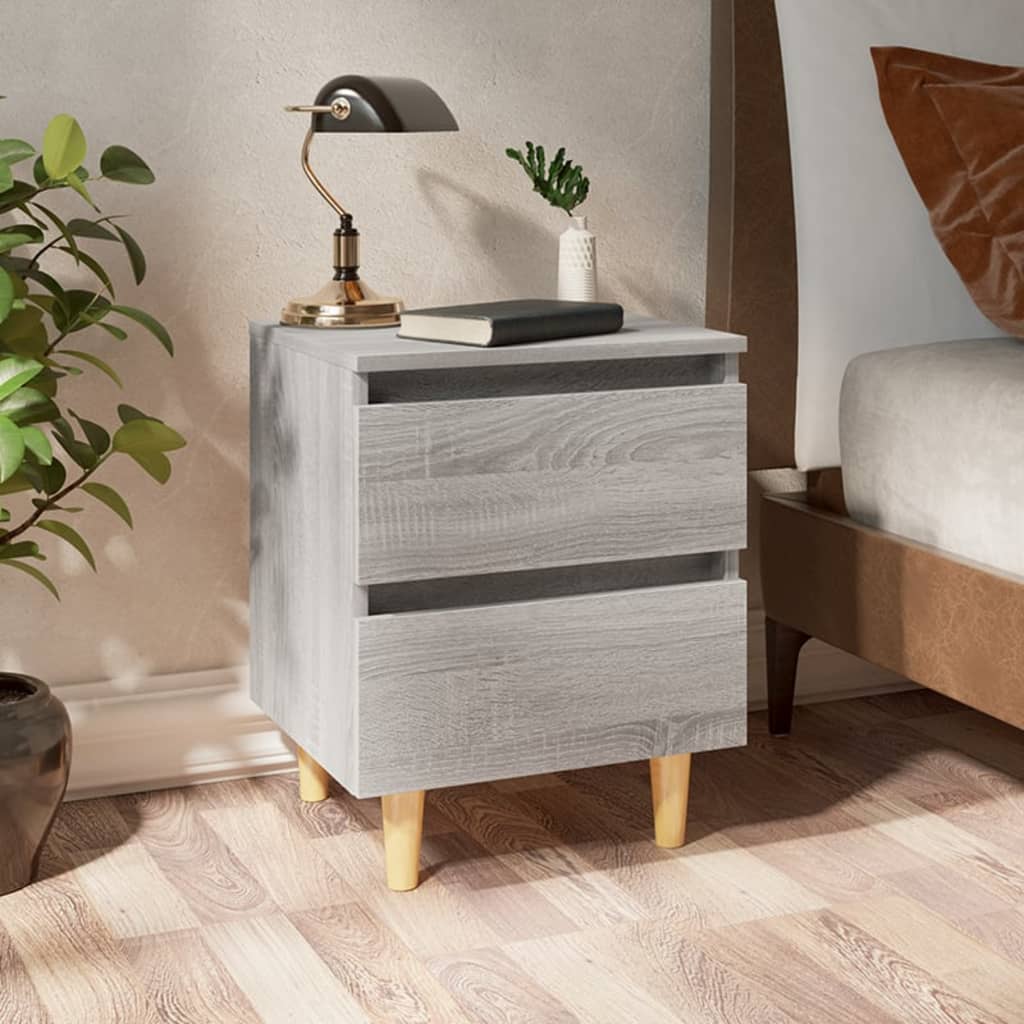 Nachttisch mit Massivholz-Beinen 2 Stk. Grau Sonoma 40x35x50cm - Pazzar.ch