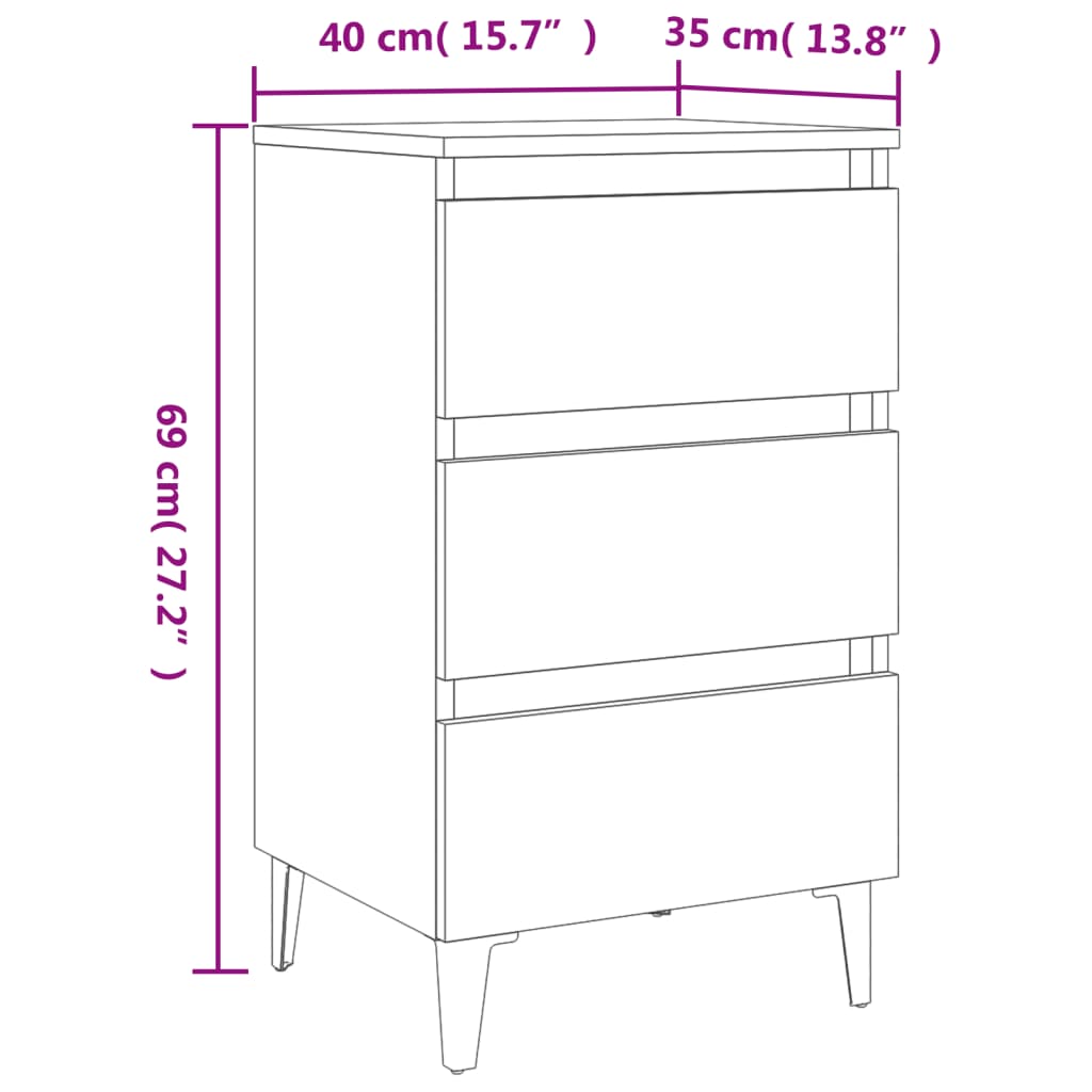 Nachttisch mit Metallbeinen Braun Eichen-Optik 40x35x69 cm