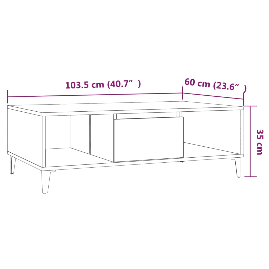 Couchtisch Braun Eichen-Optik 103,5x60x35 cm Holzwerkstoff - Pazzar.ch