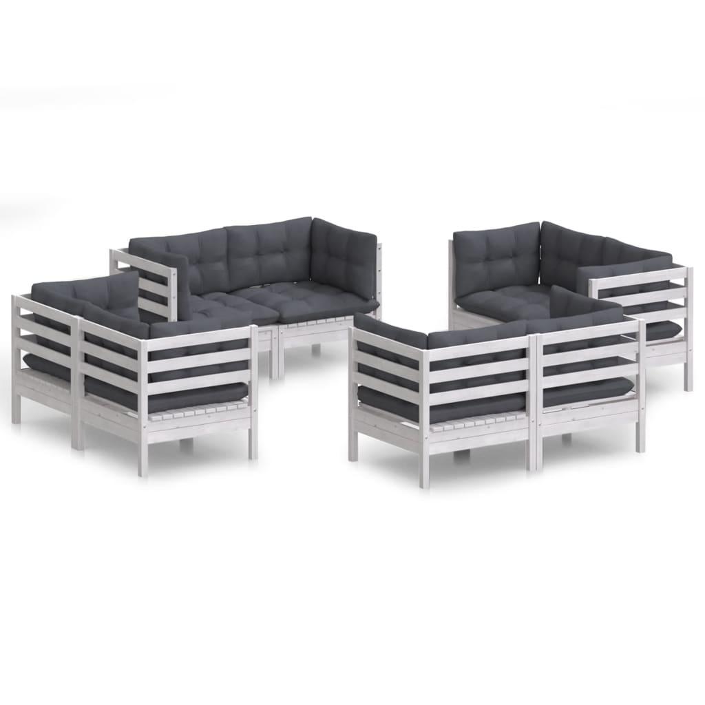 8-tlg. Garten-Lounge-Set mit Anthrazit Kissen Kiefernholz