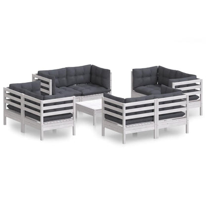 9-tlg. Garten-Lounge-Set mit Anthrazit Kissen Kiefernholz - Pazzar.ch