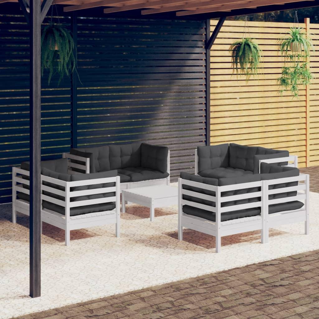 9-tlg. Garten-Lounge-Set mit Anthrazit Kissen Kiefernholz - Pazzar.ch