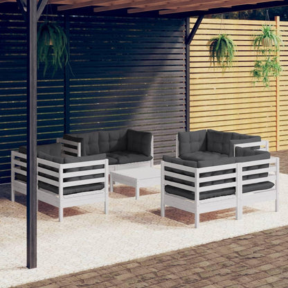 9-tlg. Garten-Lounge-Set mit Anthrazit Kissen Kiefernholz - Pazzar.ch