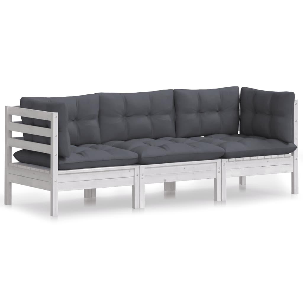 3-Sitzer-Gartensofa mit Anthrazit Kissen Massivholz Kiefer - Pazzar.ch