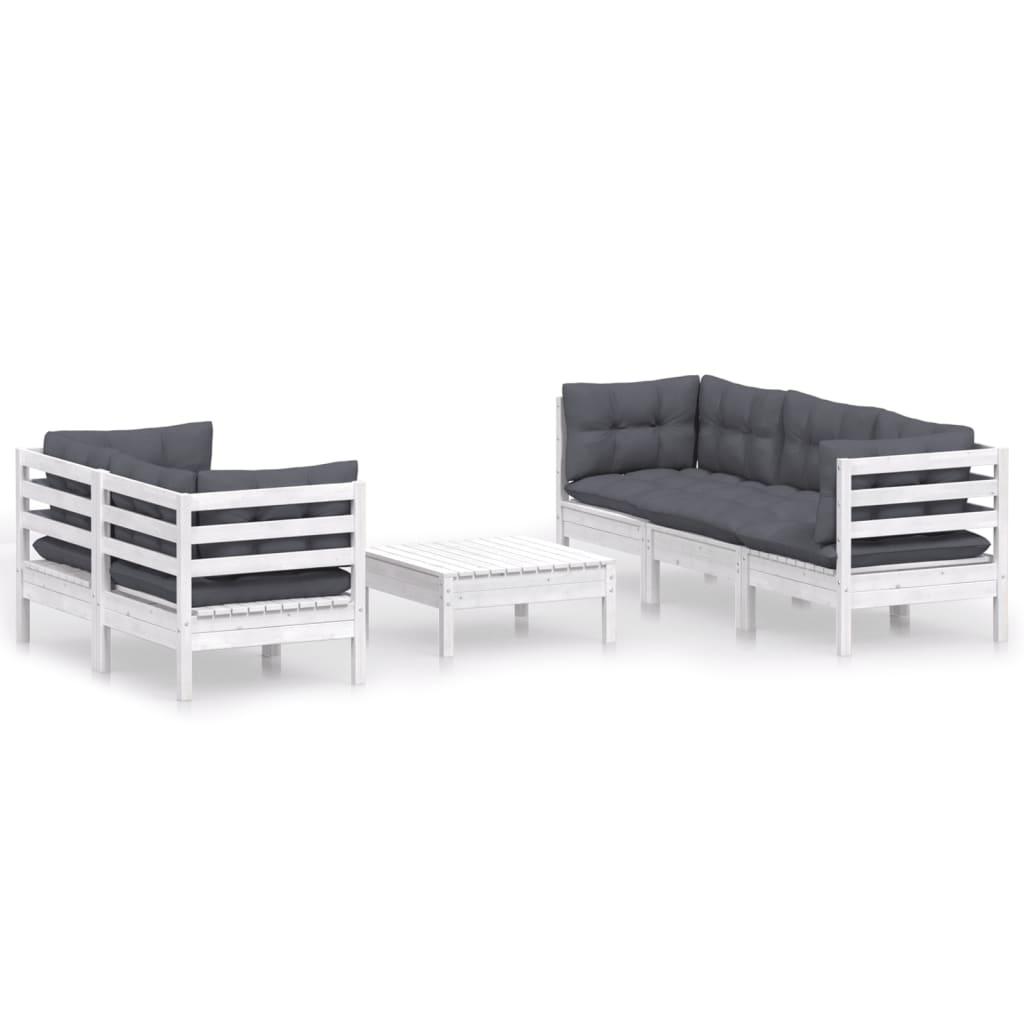 6-tlg. Garten-Lounge-Set mit Anthrazit Kissen Kiefernholz