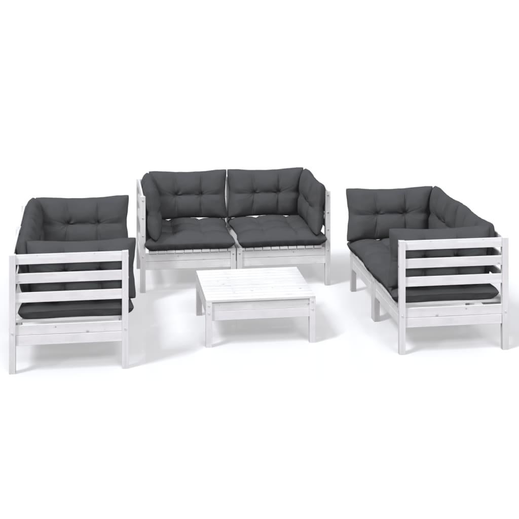 7-tlg. Garten-Lounge-Set mit Kissen Kiefer Massivholz