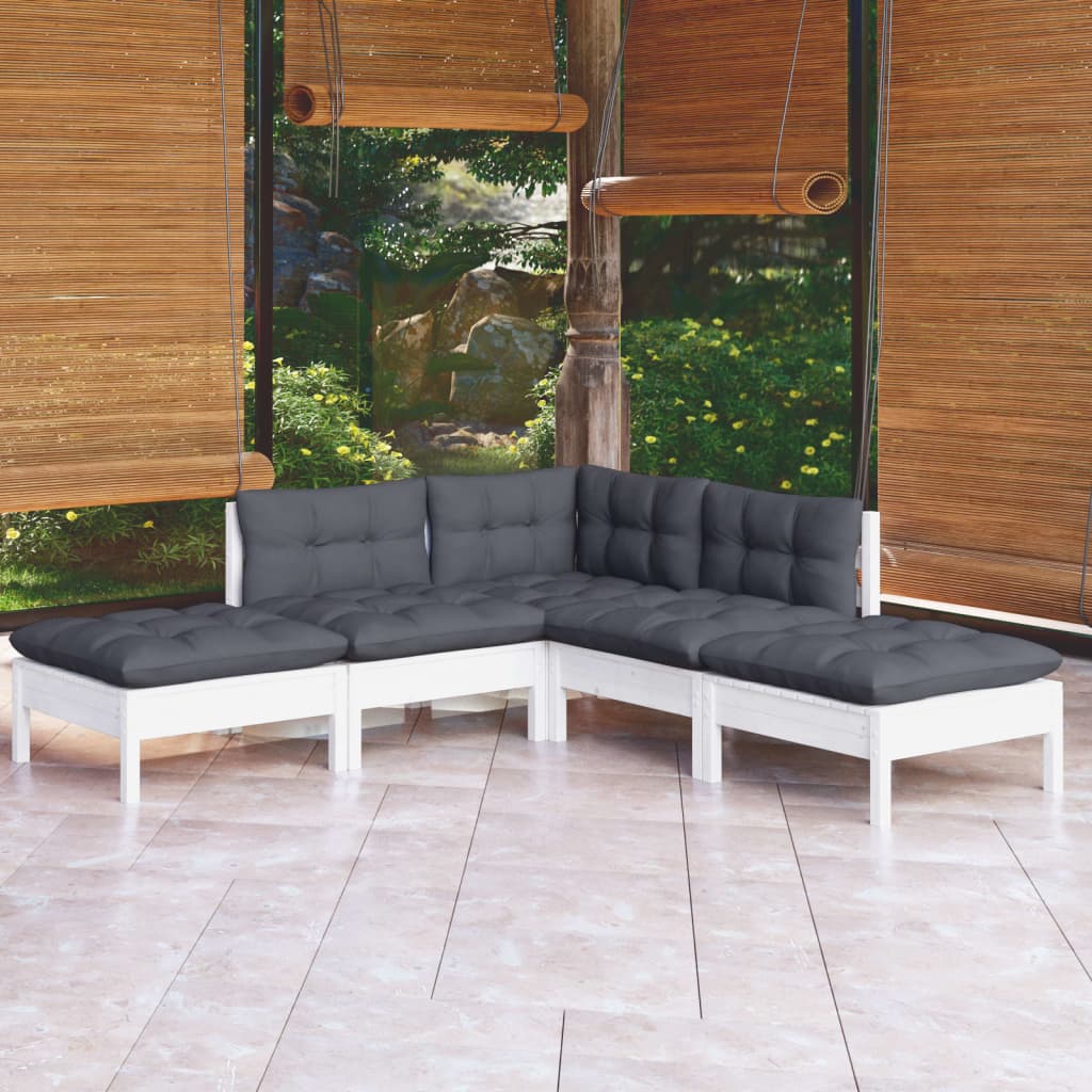 5-tlg. Garten-Lounge-Set mit Kissen Weiß Kiefernholz - Pazzar.ch