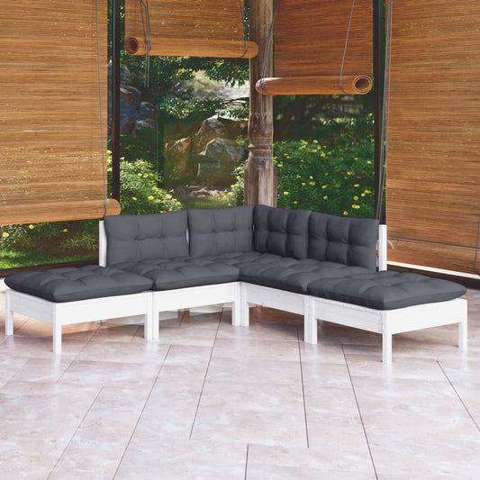 5-tlg. Garten-Lounge-Set mit Kissen Weiß Kiefernholz - Pazzar.ch