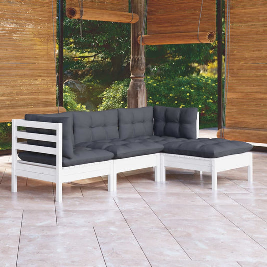 4-tlg. Garten-Lounge-Set mit Kissen Weiß Kiefernholz - Pazzar.ch