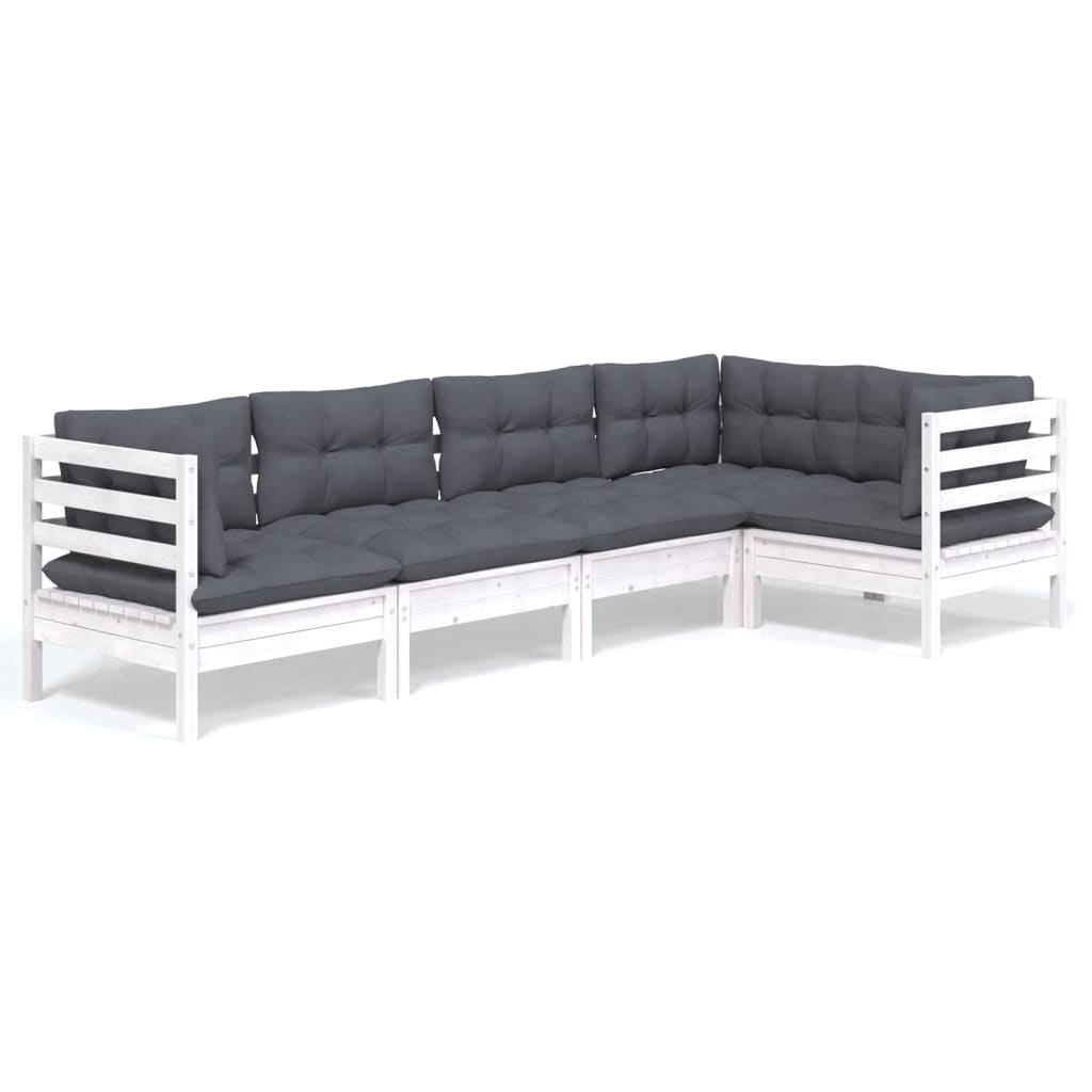 5-tlg. Garten-Lounge-Set mit Kissen Weiß Kiefernholz - Pazzar.ch