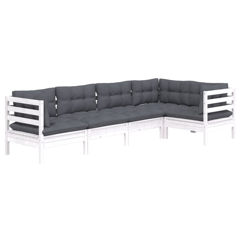 5-tlg. Garten-Lounge-Set mit Kissen Weiß Kiefernholz - Pazzar.ch
