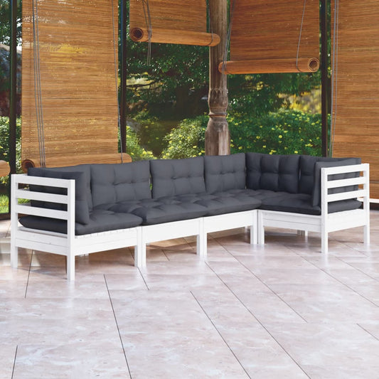 5-tlg. Garten-Lounge-Set mit Kissen Weiß Kiefernholz - Pazzar.ch