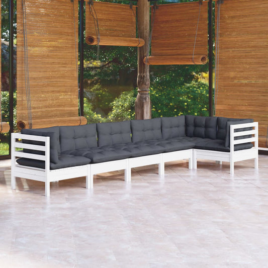 6-tlg. Garten-Lounge-Set mit Kissen Weiß Kiefernholz - Pazzar.ch
