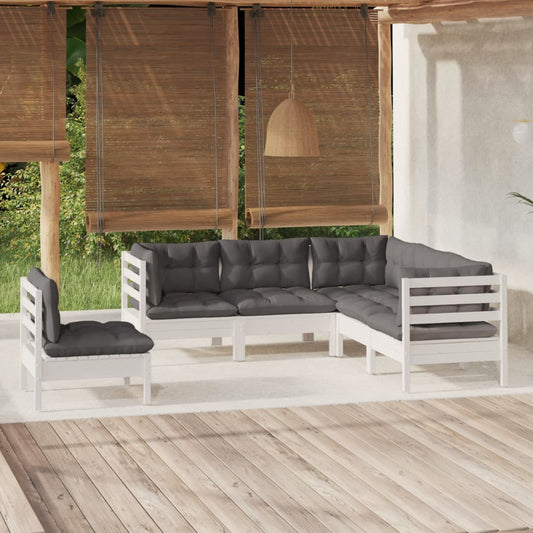 5-tlg. Garten-Lounge-Set mit Kissen Weiß Kiefernholz - Pazzar.ch