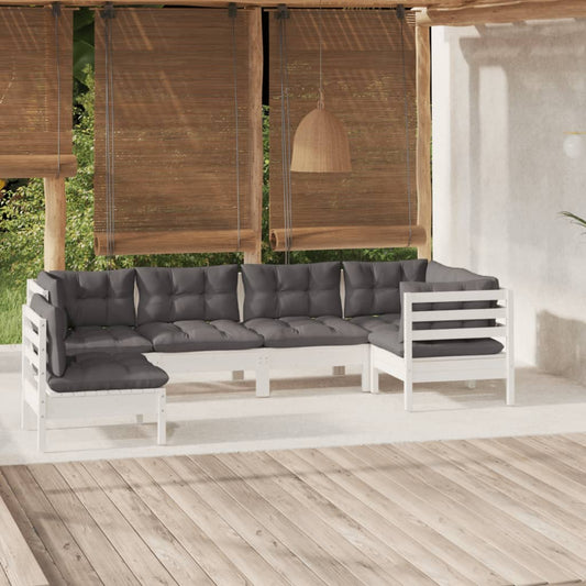 6-tlg. Garten-Lounge-Set mit Kissen Weiß Kiefernholz - Pazzar.ch