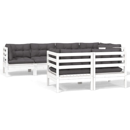 7-tlg. Garten-Lounge-Set mit Kissen Weiß Kiefer Massivholz - Pazzar.ch