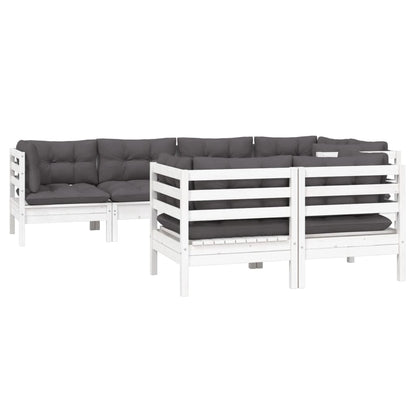 7-tlg. Garten-Lounge-Set mit Kissen Weiß Kiefer Massivholz - Pazzar.ch