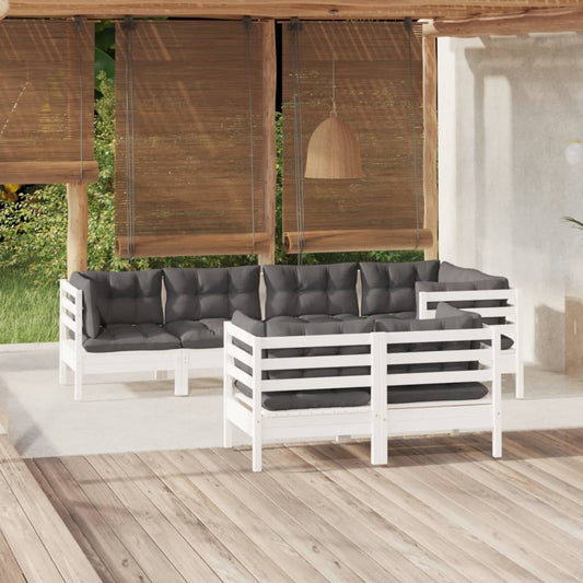 7-tlg. Garten-Lounge-Set mit Kissen Weiß Kiefer Massivholz - Pazzar.ch