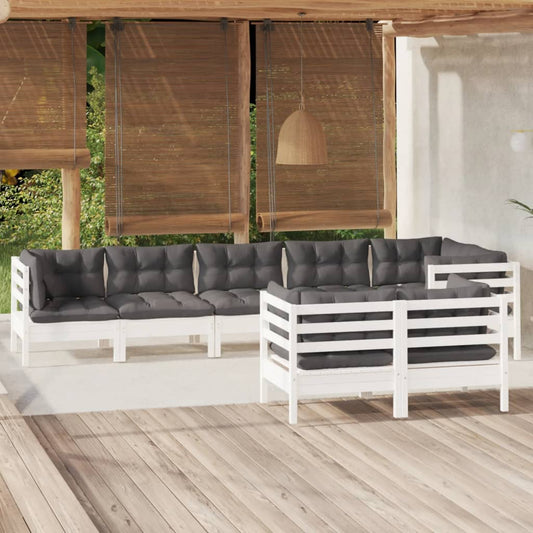 8-tlg. Garten-Lounge-Set mit Kissen Weiß Kiefer Massivholz - Pazzar.ch