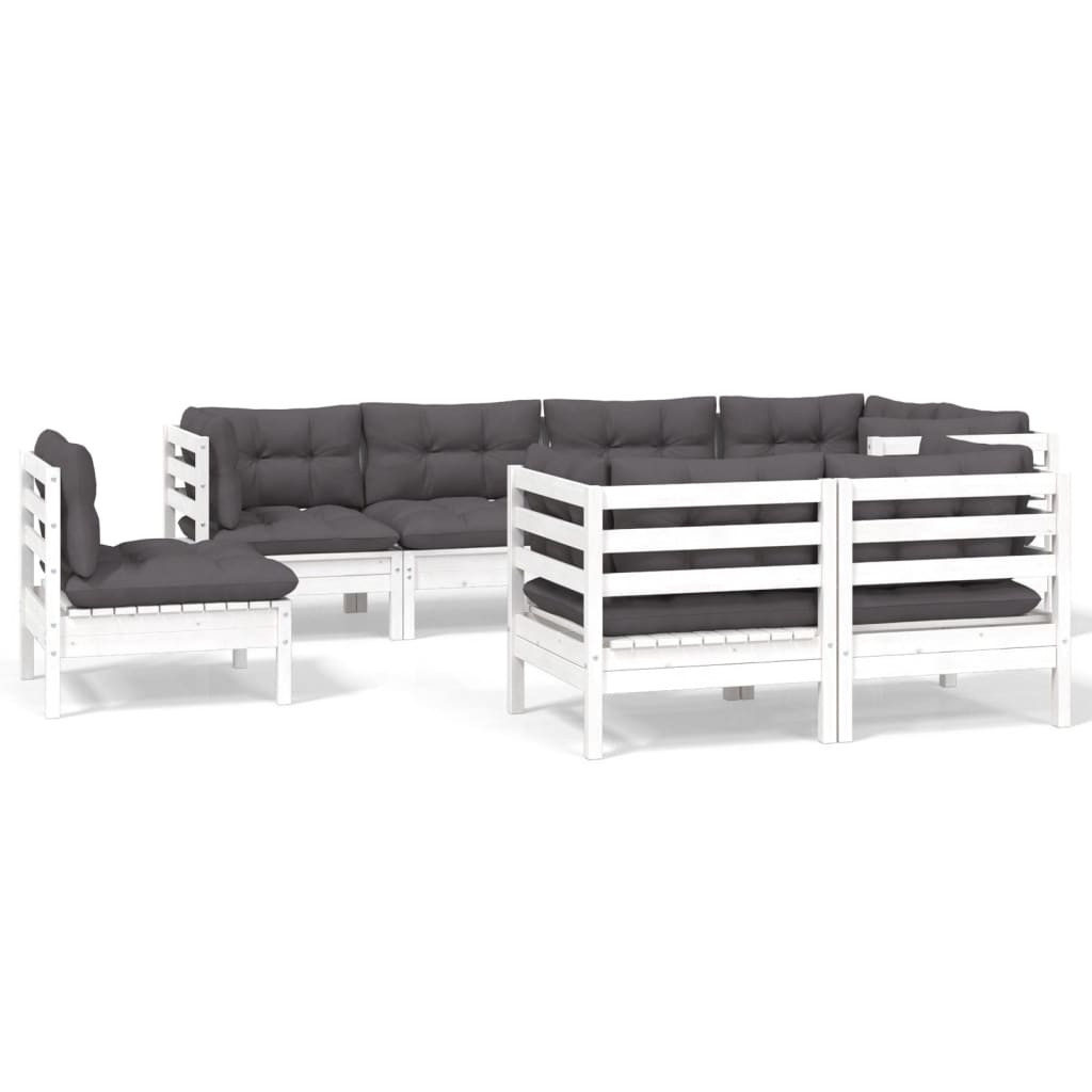 8-tlg. Garten-Lounge-Set mit Kissen Weiß Kiefer Massivholz - Pazzar.ch