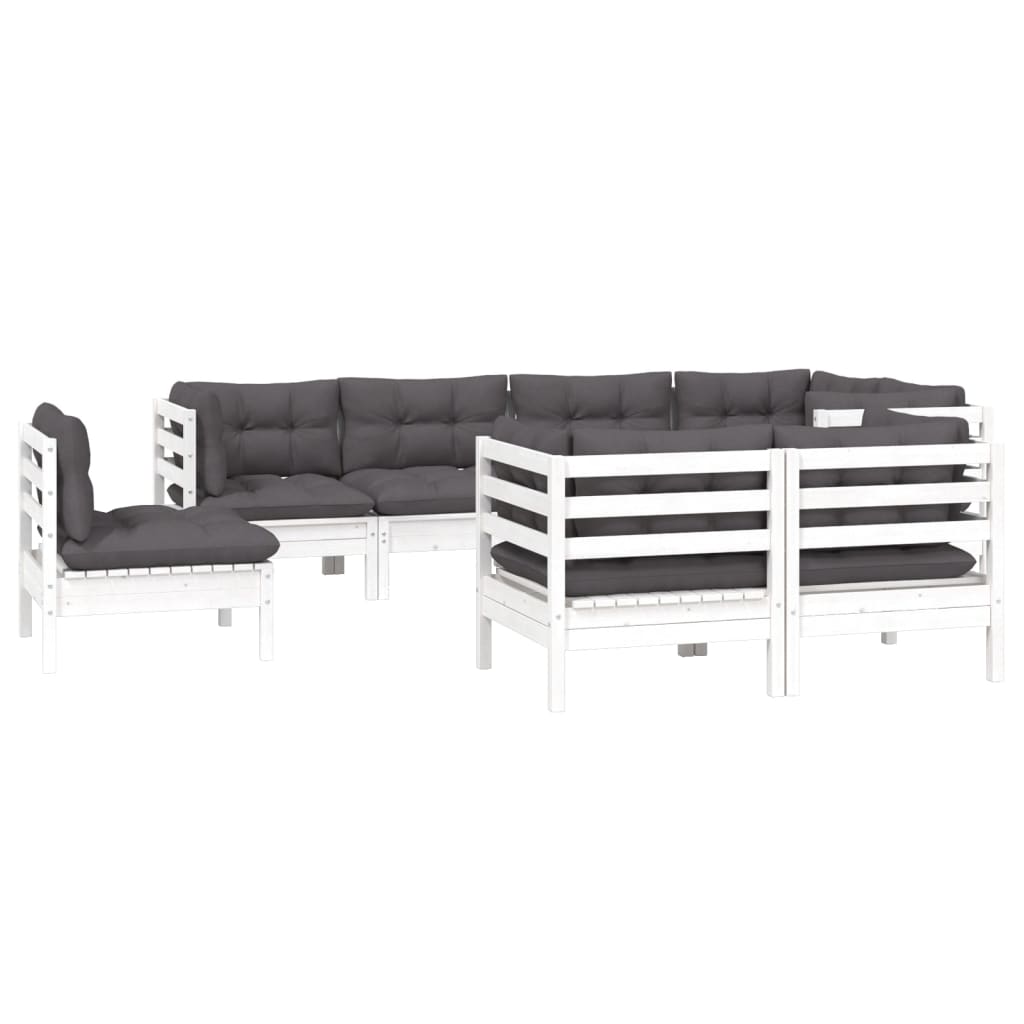 8-tlg. Garten-Lounge-Set mit Kissen Weiß Kiefer Massivholz - Pazzar.ch