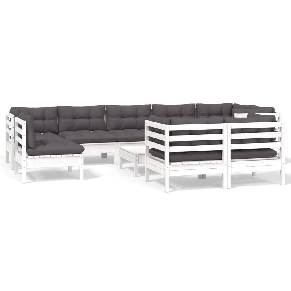 10-tlg. Garten-Lounge-Set mit Kissen Weiß Kiefer Massivholz - Pazzar.ch