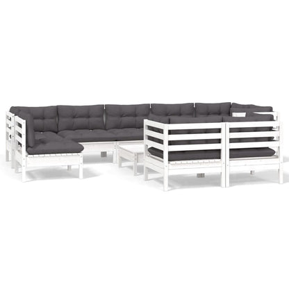 10-tlg. Garten-Lounge-Set mit Kissen Weiß Kiefer Massivholz - Pazzar.ch