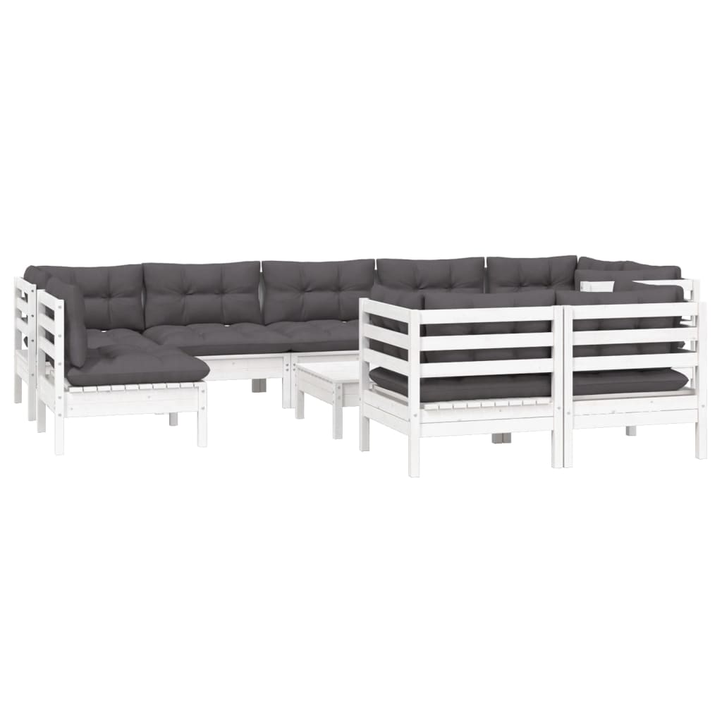 10-tlg. Garten-Lounge-Set mit Kissen Weiß Kiefer Massivholz - Pazzar.ch