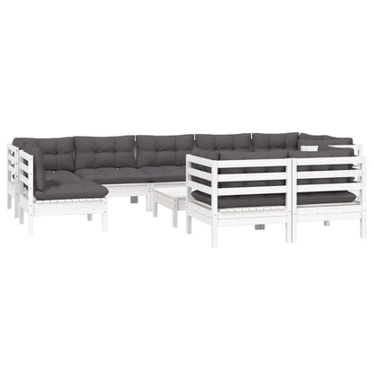 10-tlg. Garten-Lounge-Set mit Kissen Weiß Kiefer Massivholz - Pazzar.ch