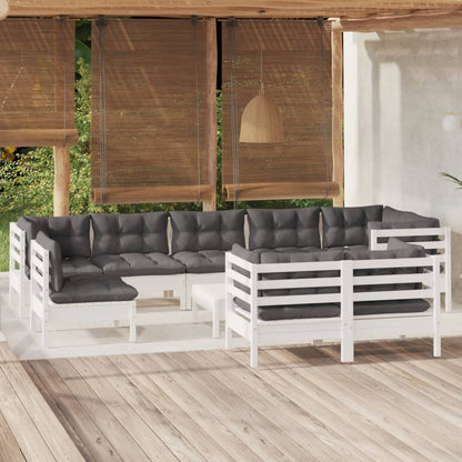 10-tlg. Garten-Lounge-Set mit Kissen Weiß Kiefer Massivholz - Pazzar.ch